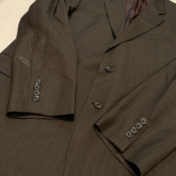 Lauren Ralph Lauren Sz 44L 100% wool stripe 2 button suit blazer jacket brown - Picture 8 of 10
